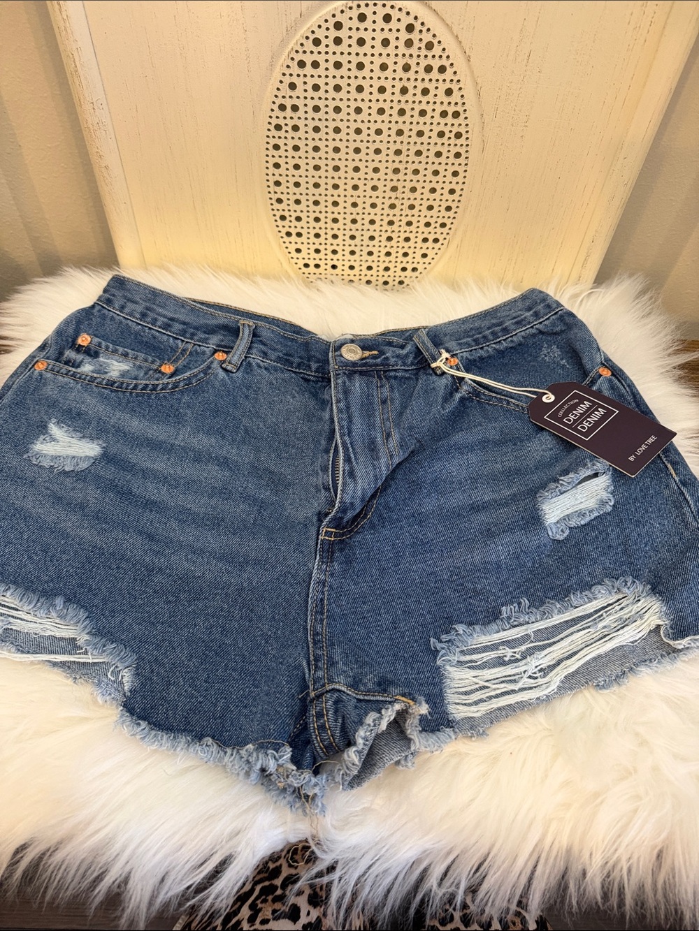 Love Tree Distressed Denim Jean Shorts - Blue